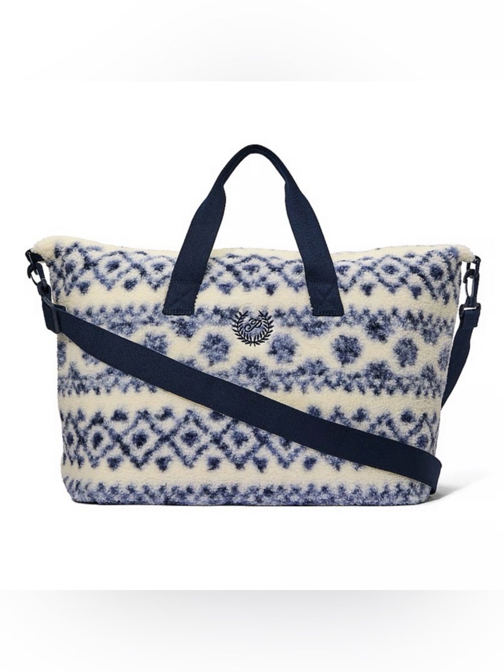 PINK Cozy Navy & Cream Patterned Tote Bag - Women's Weekender